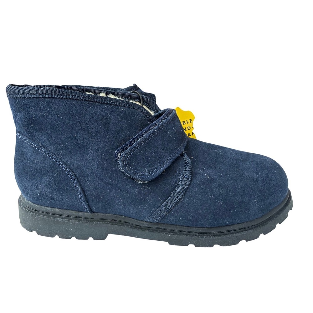 Cat & Jack Kids Blue Suede Faux Shearling Lined Ankle Boots Size 7 Hook Loop